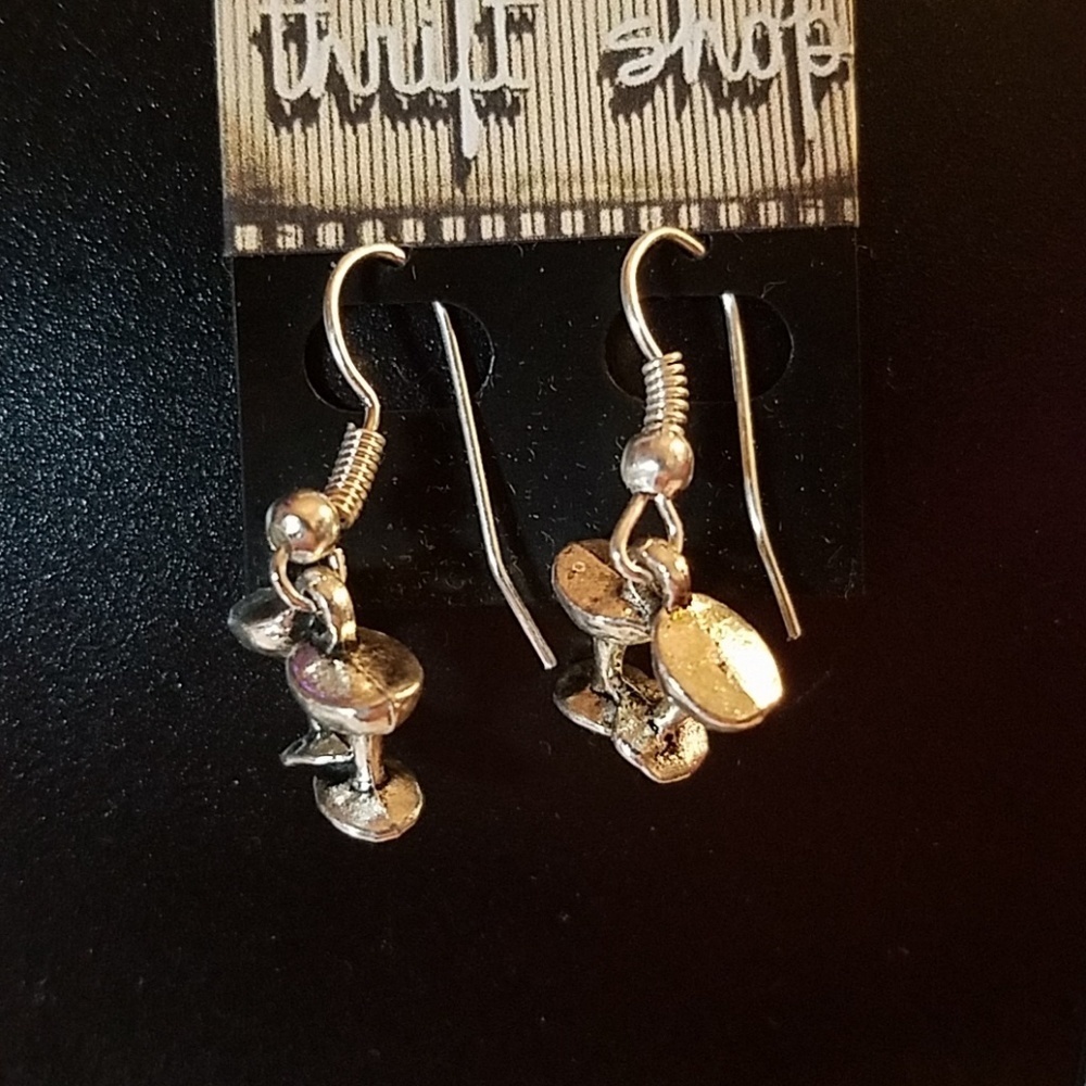 Martini Glasses Toasting Silver Tone Earrings Food
